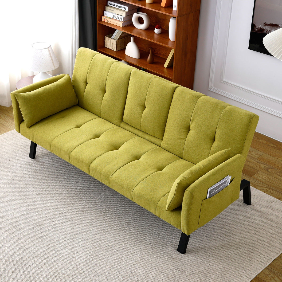 Sofa Bed with Foldable Design and Cup Holder - Green