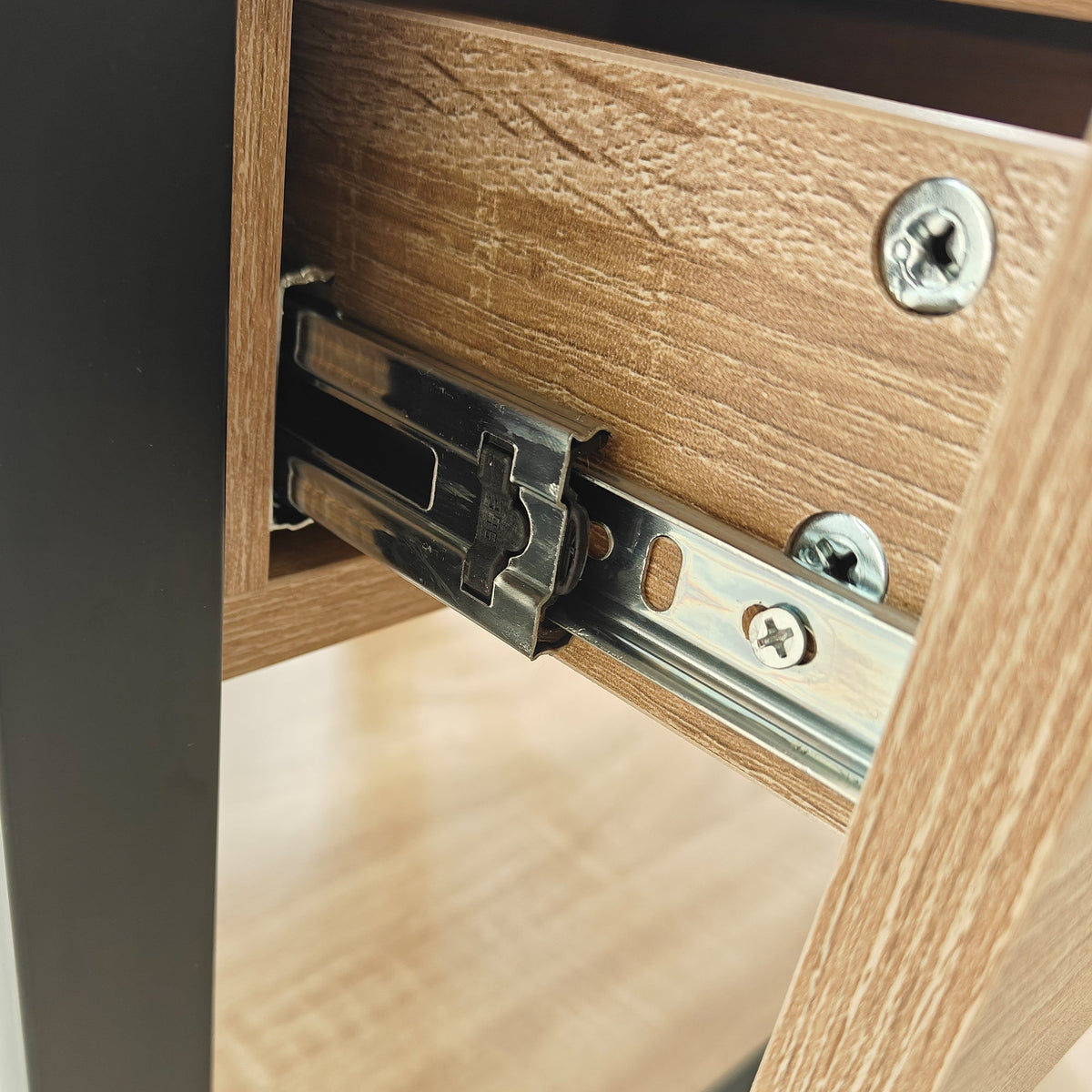 Modern End Table with Drawer - Natural Wood & Tempered Glass