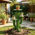 32'' Resin Saguaro Cactus Plant Stand with Three Display Shelves - Green