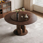 Round Walnut Dining Table with Glass Lazy Susan - Solid Oak