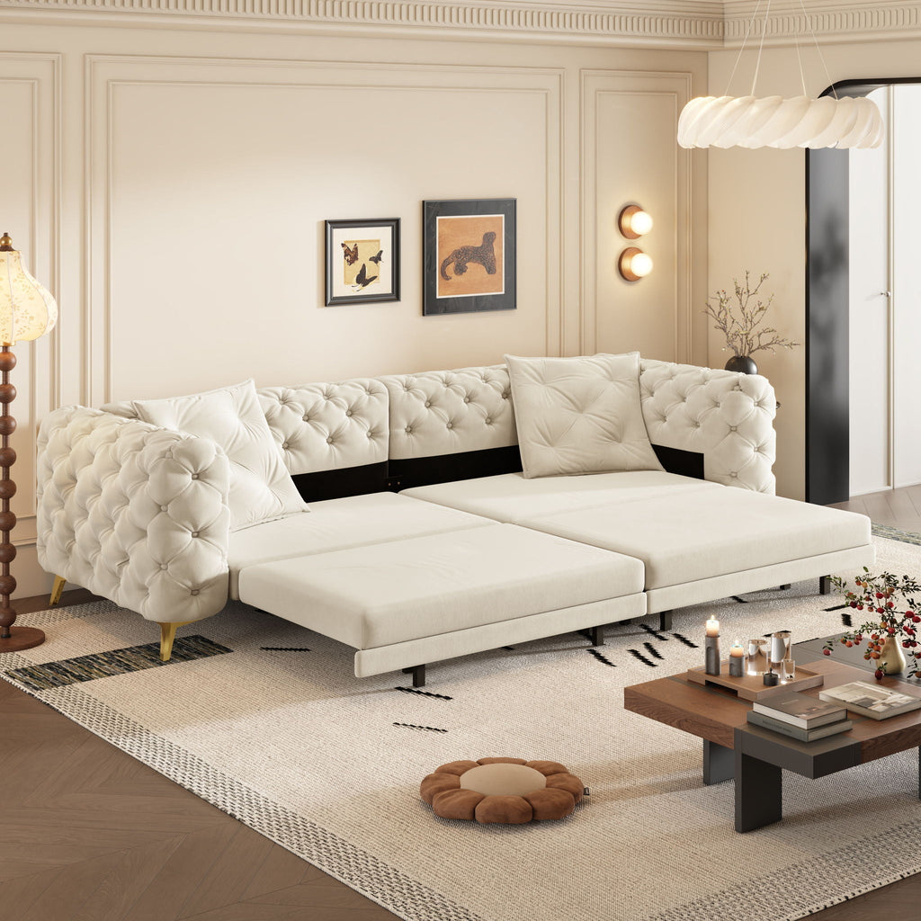 3-In-1 Convertible Sleeper Sofa Set with Deep Seat & Movable Ottoman - White, Beige, Gray
