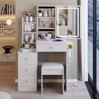 White Vanity Set with USB Power Station and Cushioned Stool