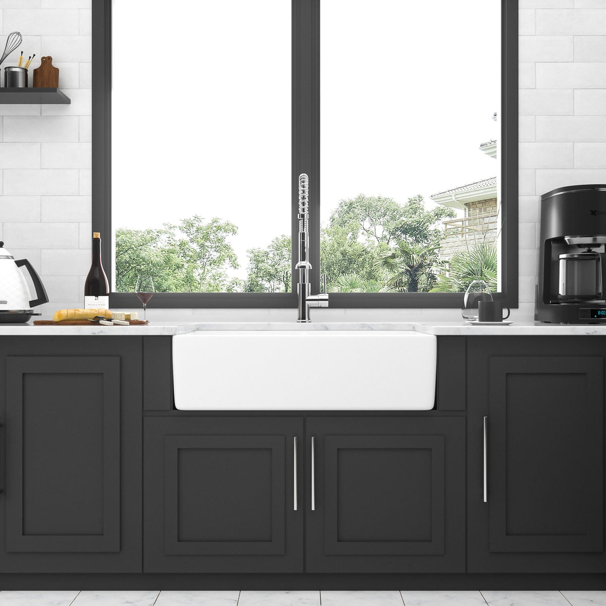 Double Bowl Apron Front Kitchen Sink with Scratch Resistance - White