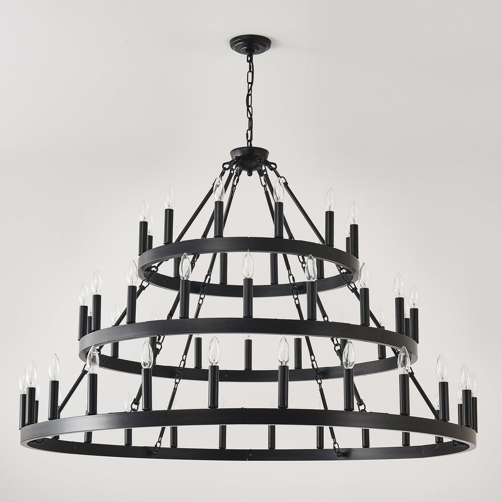 3 Tiers Wagon Wheel Chandelier with 54 Lights - Matte Black