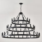 39.37 Inch 3-Tier Wagon Wheel Chandelier with 36 Lights - Matte Black