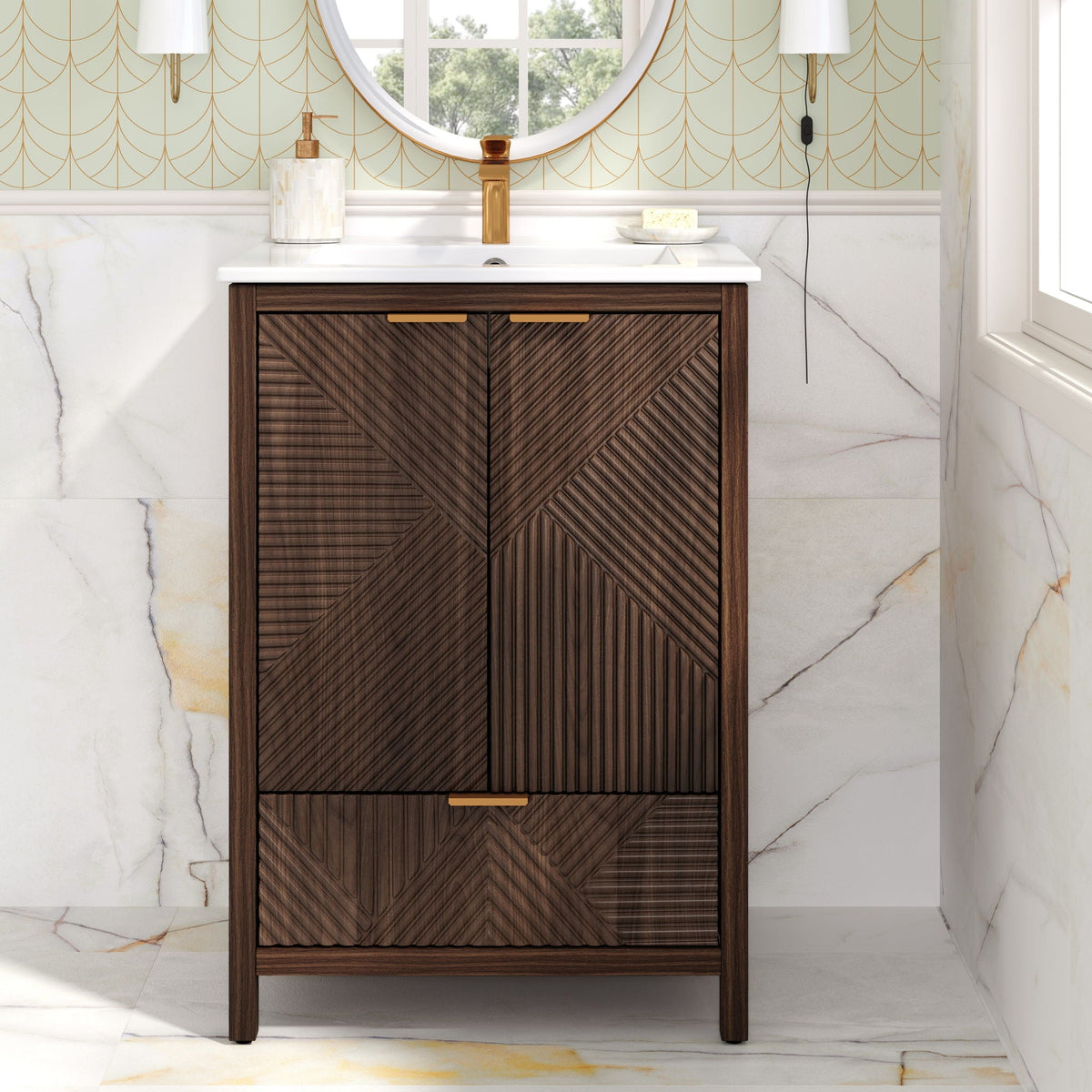Modern Bathroom Vanity with Sink Combo – Compact Storage - Dark Brown or White