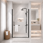 Matte Black Semi-Frameless Pivot Shower Door with Adjustable Width – 34"-35.2" x 72"