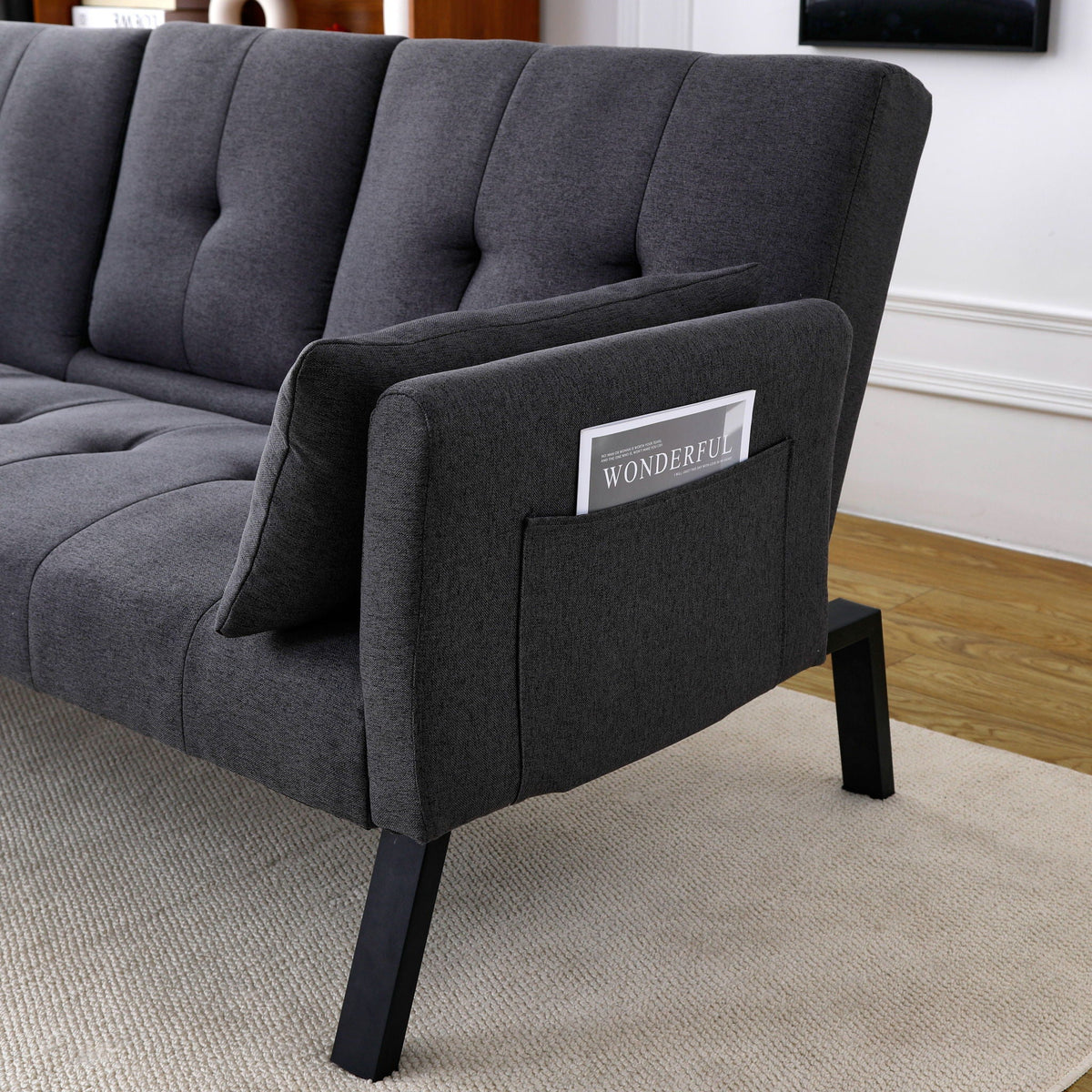 Foldable Sofa Bed with Cup Holder and Solid Wood Frame - Multiple Colors