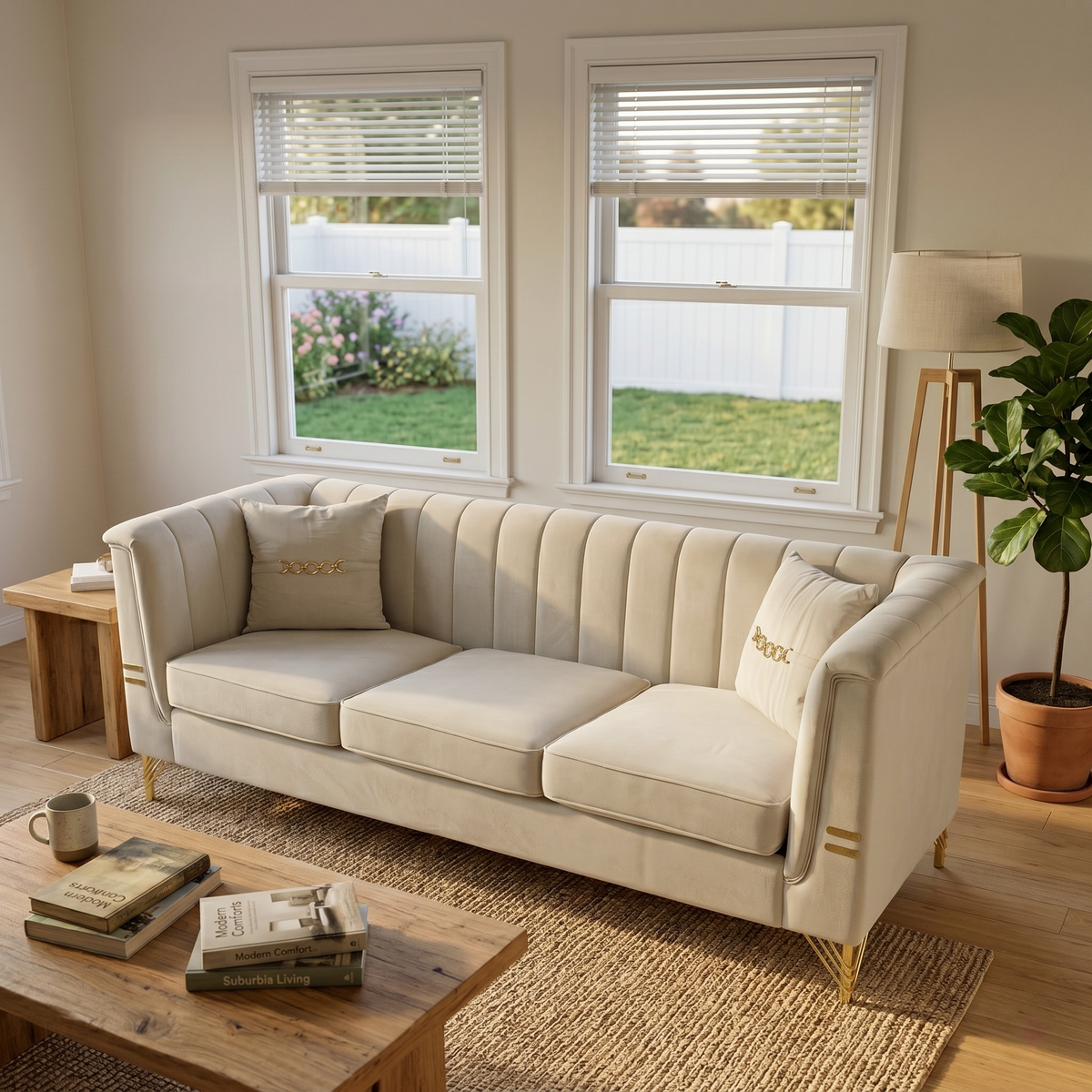 FX-P82B-BE Velvet 3-Seater Sofa