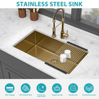Undermount Stainless Steel Kitchen Sink with Deep Single Bowl - Gold