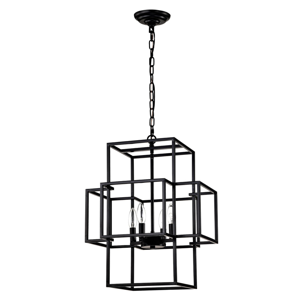 4 Light Metal Lantern Pendant Light with Adjustable Height - Black or Gold