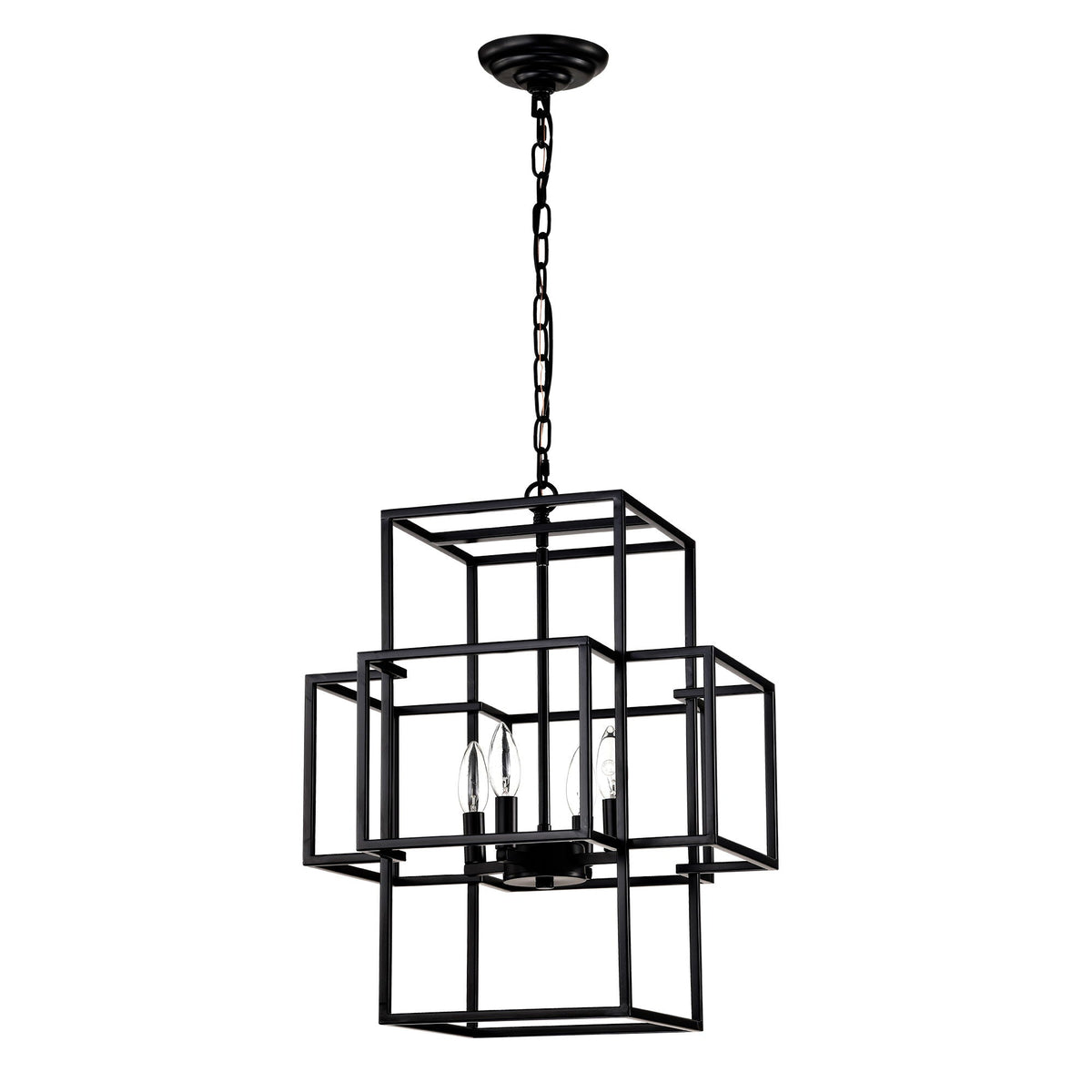 4 Light Metal Lantern Pendant Light with Adjustable Height - Black or Gold