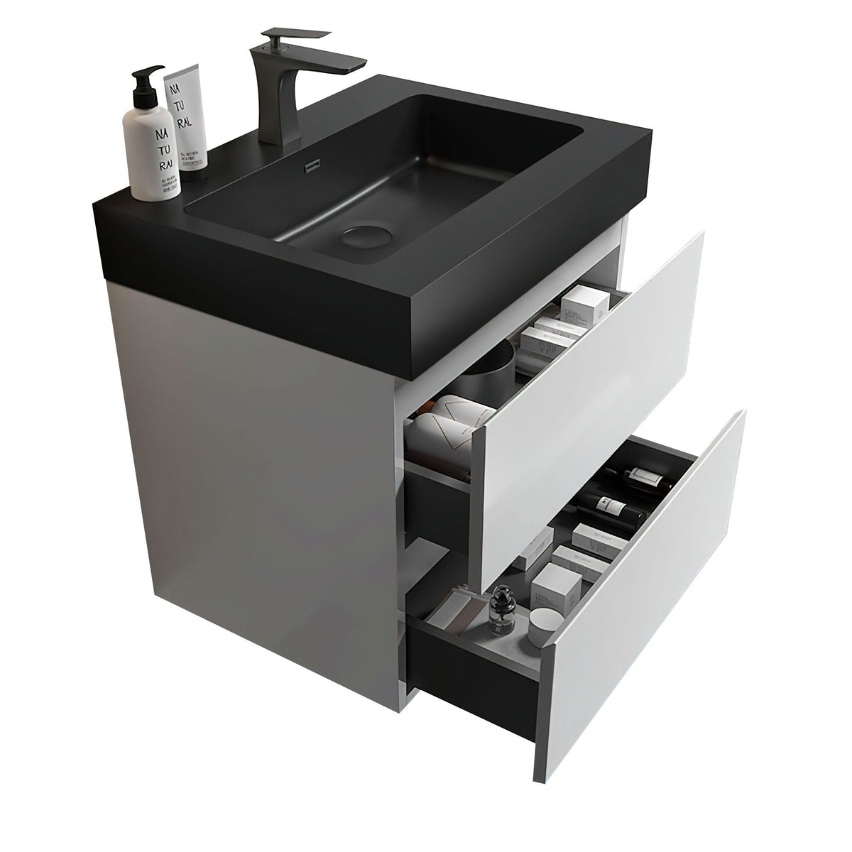 Modern Floating Bathroom Vanity with Large Storage - White or Black