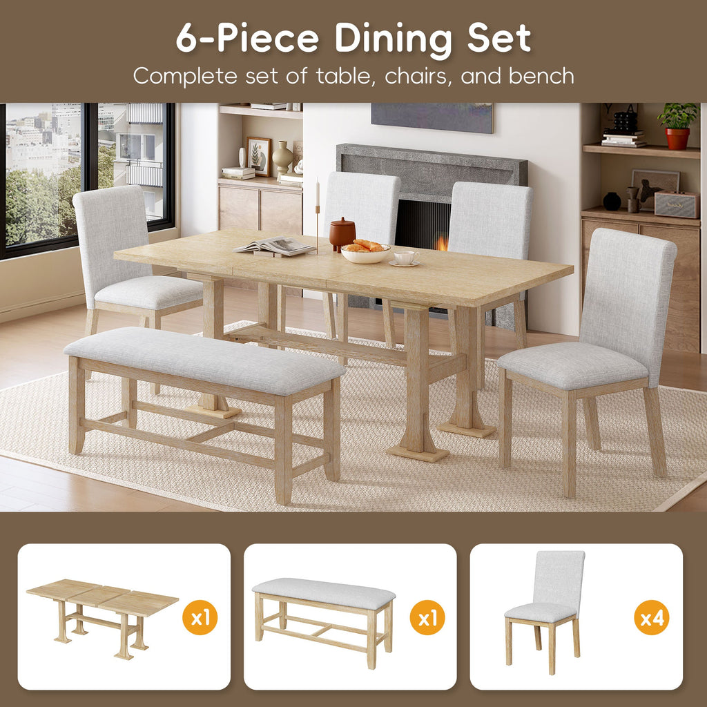 Farmhouse Extendable Dining Table Set with Removable Leaf - Natural Light