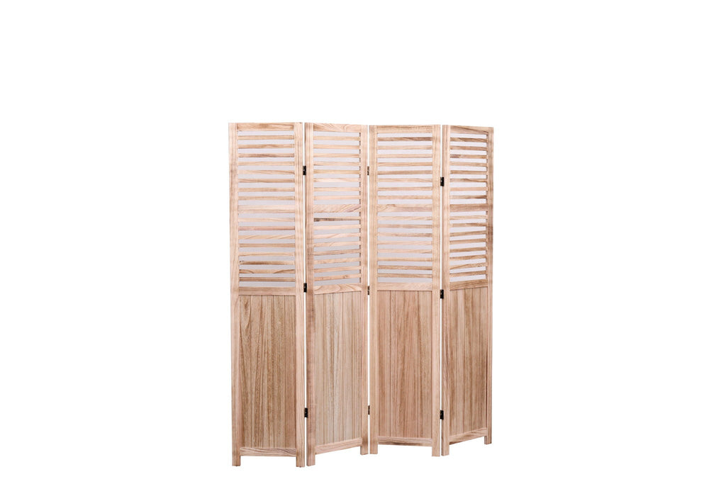 Light Brown Panel Folding Room Divider with Metal Hinges - Solid Wood