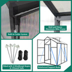 Windproof Greenhouse with Raised Base - Polycarbonate Panels - Black