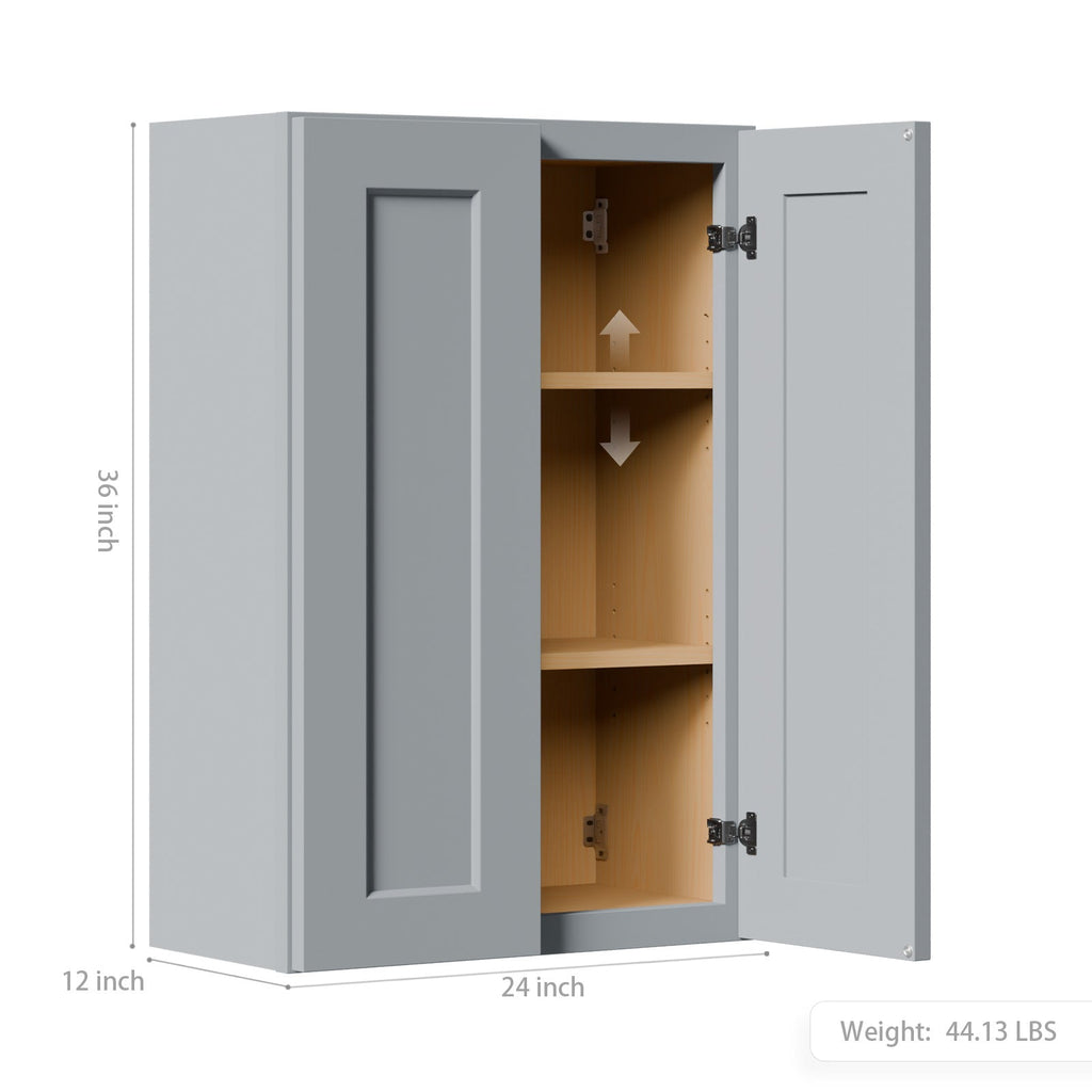 Gray Shaker Solid Wood Wall Cabinet with Soft-Close Doors - Gray