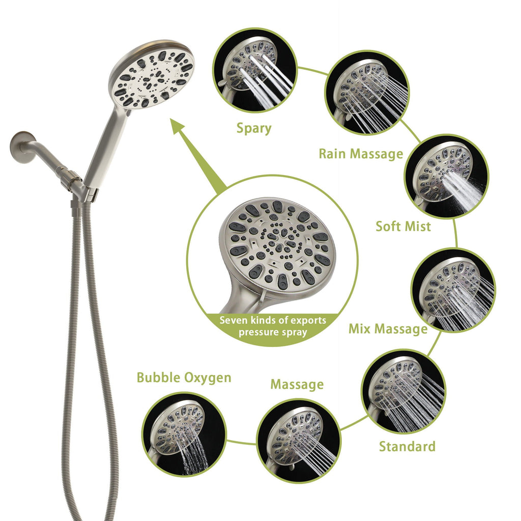 Multi Function Adjustable Hand Shower with 7 Spray Settings - Brushed Nickel