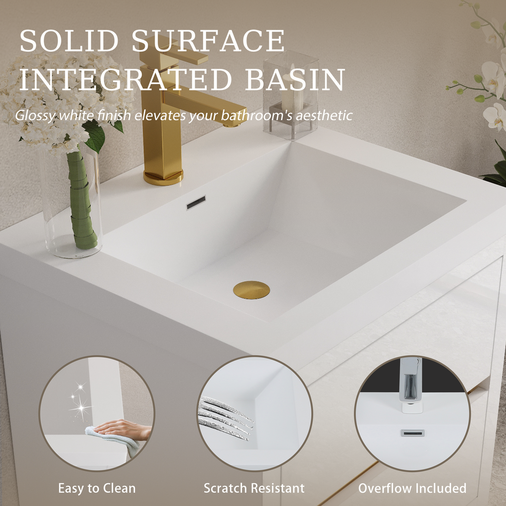 24" Wall-Mounted Bathroom Vanity with Stone Resin Sink and Storage Cabinet