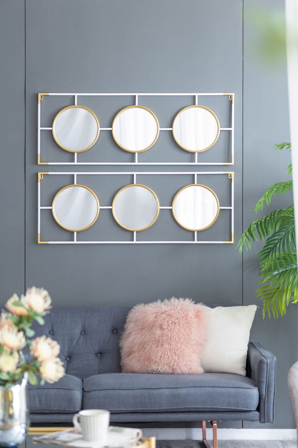 Rectangular 3-Piece Wall Mirror with Iron Frame - Gold or White