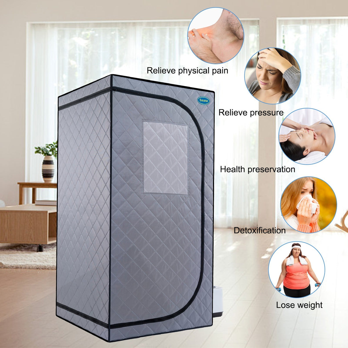 Portable Grey Steam Sauna Tent with Remote Control and Chair