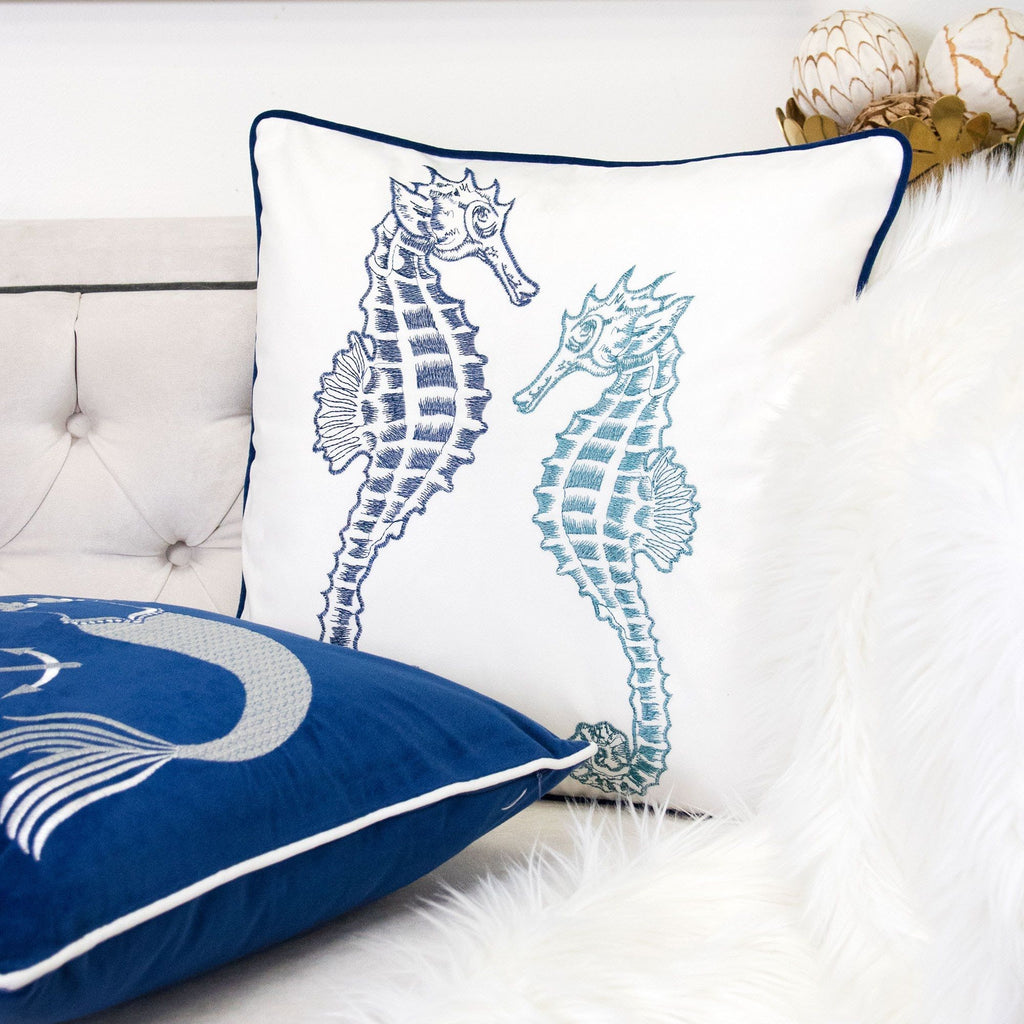 Seahorses Pillow Cover with Matching Back – 20x20 Inch Accent Pillow