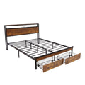 Modern Metal Platform Storage Bed with USB, LED Lights & Drawers - Black