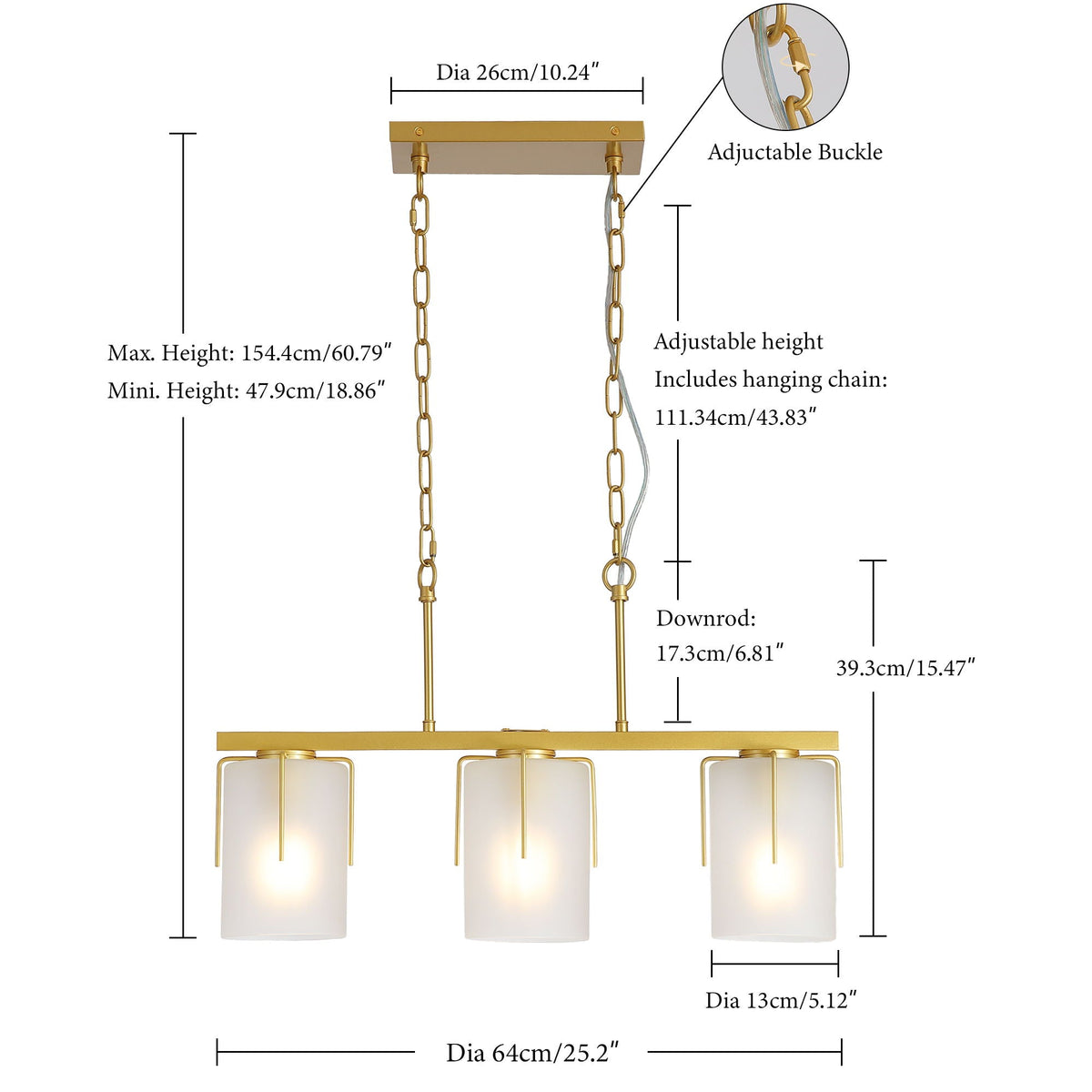 Adjustable Cylindrical Pendant Light with Frosted Glass Shade - Black or Gold