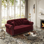 Upholstered Chesterfield Sofa with Nailhead Trim and Rolled Armrests - Fabric