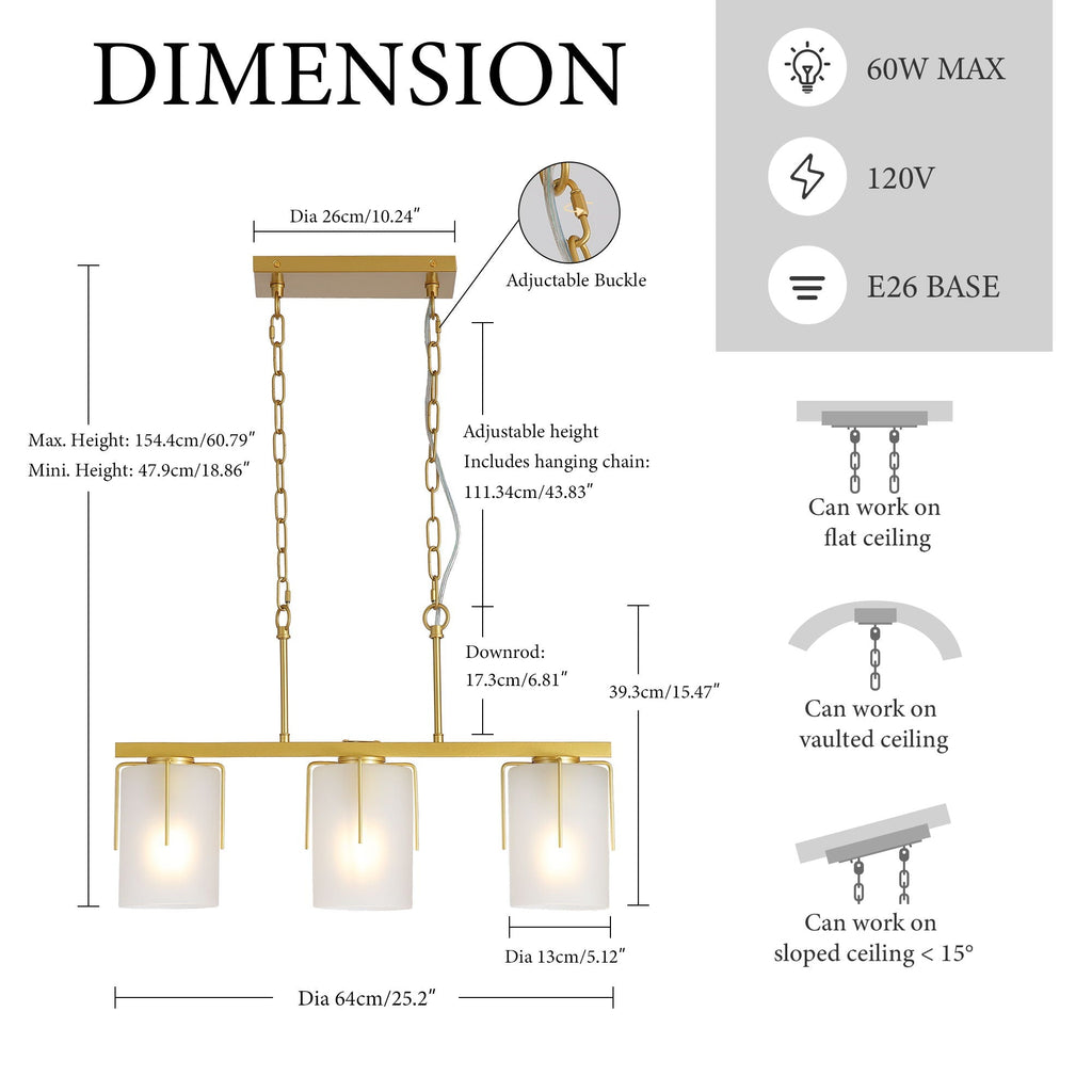 Adjustable Cylindrical Pendant Light with Frosted Glass Shade - Black or Gold