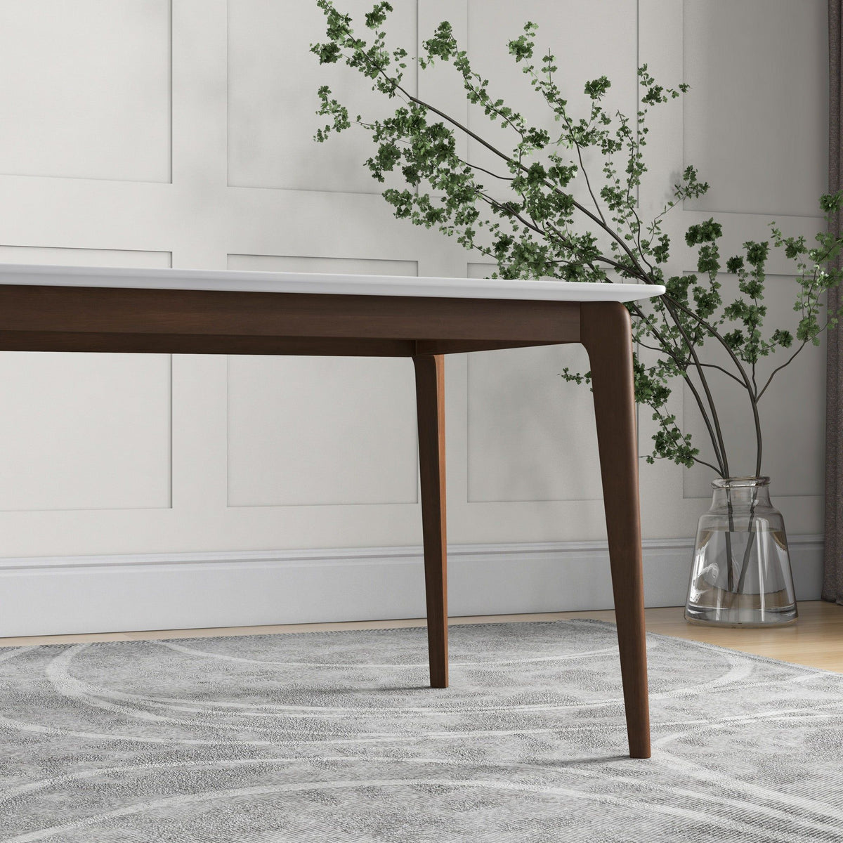 Rectangular Modern Dining Table with Solid Wood Construction – Dark Brown or White