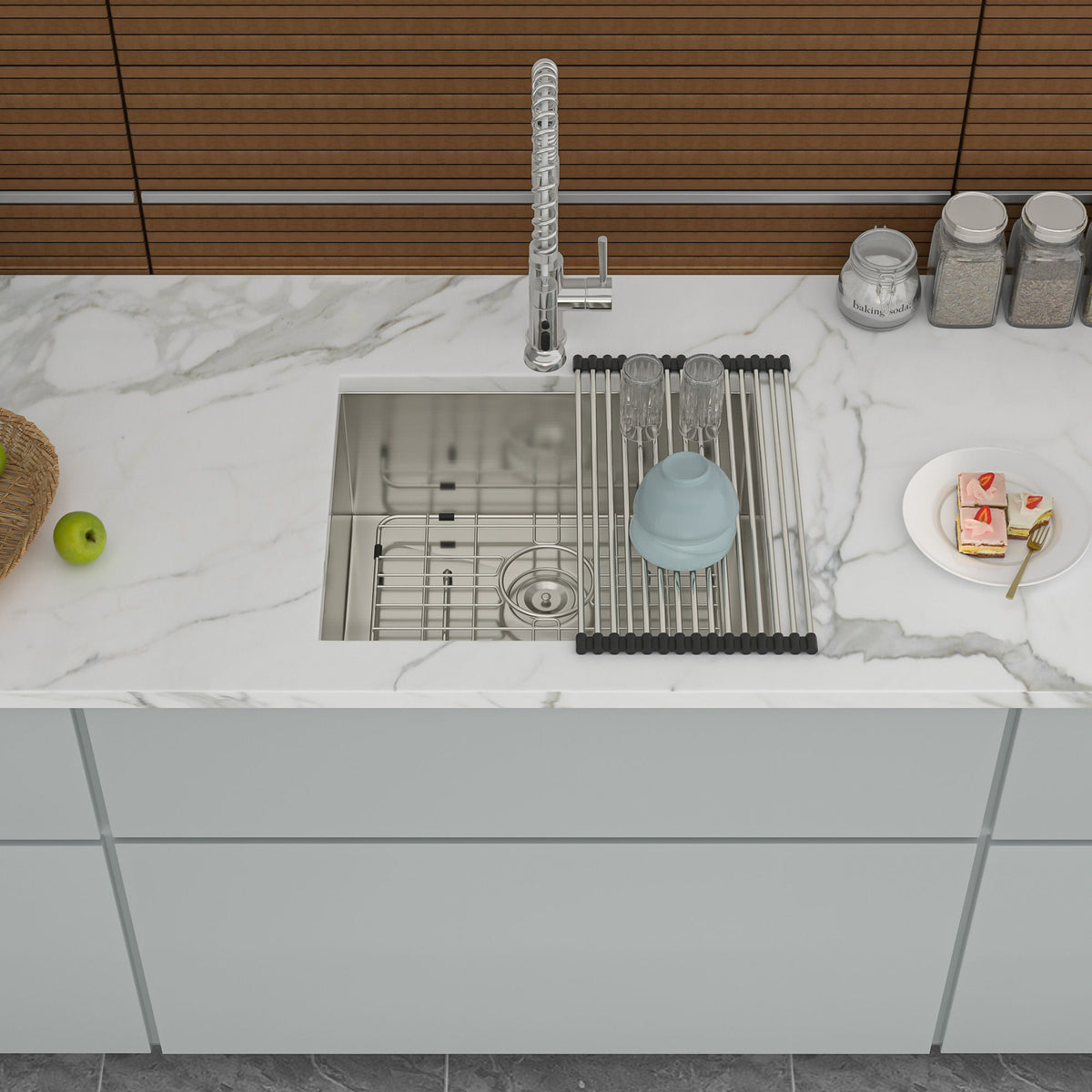 Modern Undermount Stainless Steel Kitchen Sink 16 Gauge, Deep Single Bowl - Gray