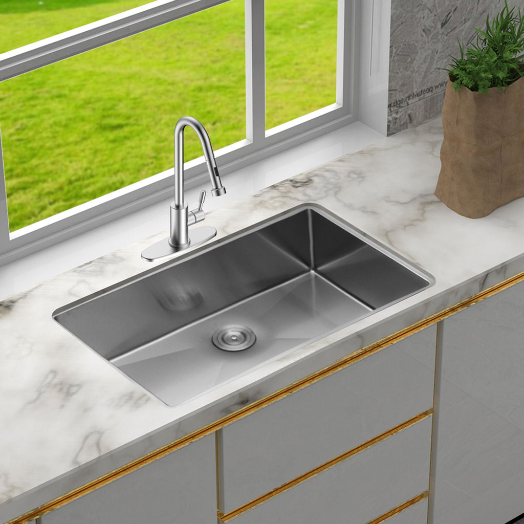 Undermount Stainless Steel Kitchen Sink with Deep Single Bowl - Gray