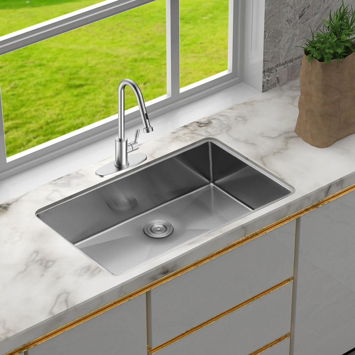 Undermount Stainless Steel Kitchen Sink with Deep Single Bowl - Gray