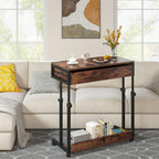 Portable Laptop Desk with Drawer & Wheels - Height Adjustable - Brown/Black
