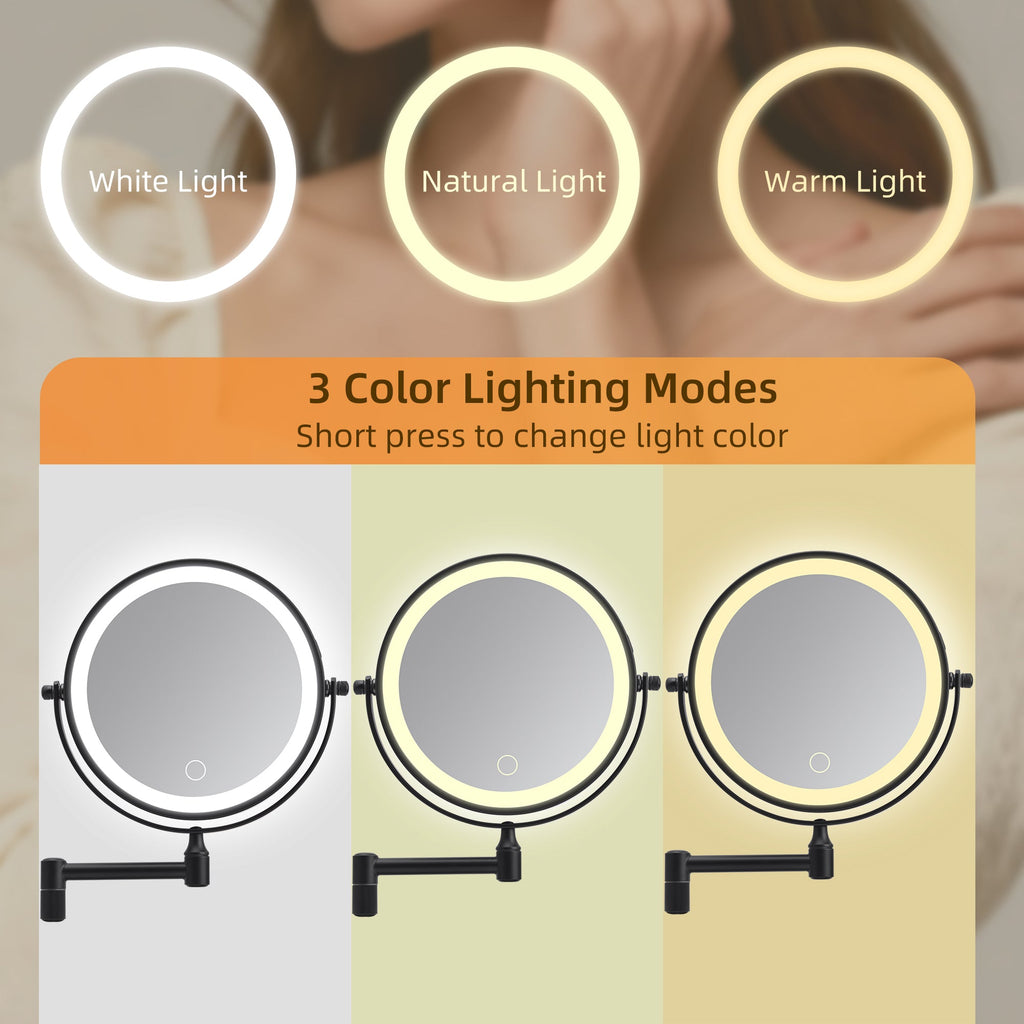 Rechargeable Wall Mounted Makeup Mirror with 10X Magnification - Iron
