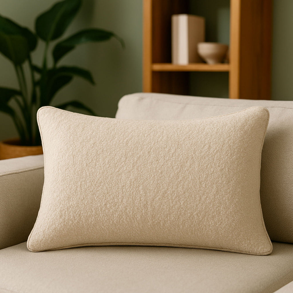 Ivory Textured Throw Pillow with Supportive Fill - Homey Cozy