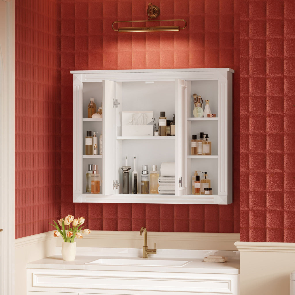 Wall-Mounted Medicine Cabinet with Adjustable Shelf - Soft-Closing Hinges - White