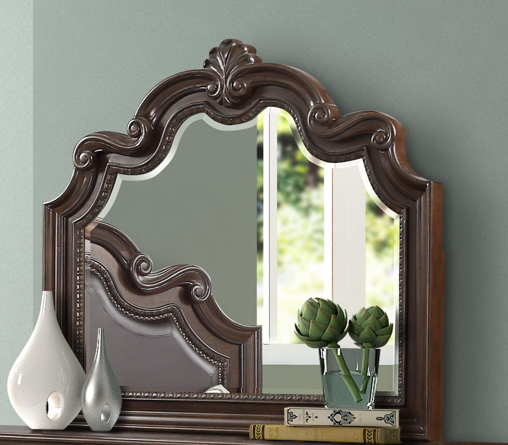 Mahogany Ornate Mirror with Beveled Glass - Mahogany