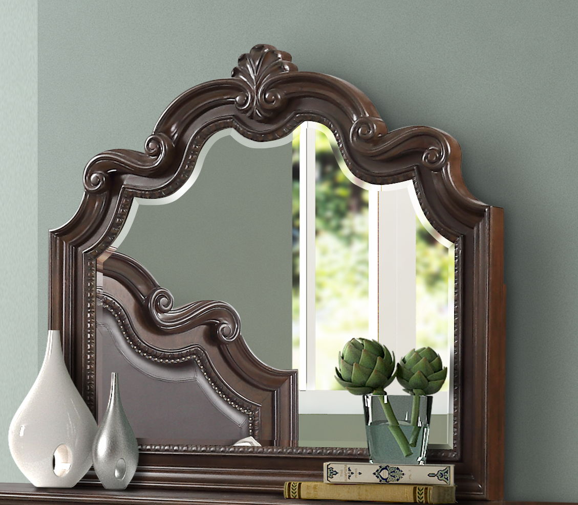 Mahogany Ornate Mirror with Beveled Glass - Mahogany