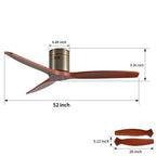 Low Profile Flush Mount Ceiling Fan Without Light with Remote - Brown