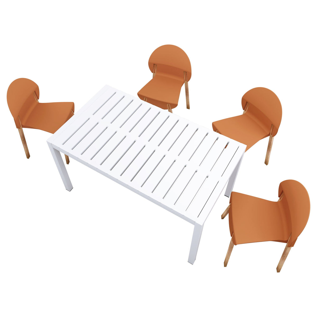 4 Piece Outdoor Set with Ergonomic Polypropylene Chairs - Orange, Red, Blue