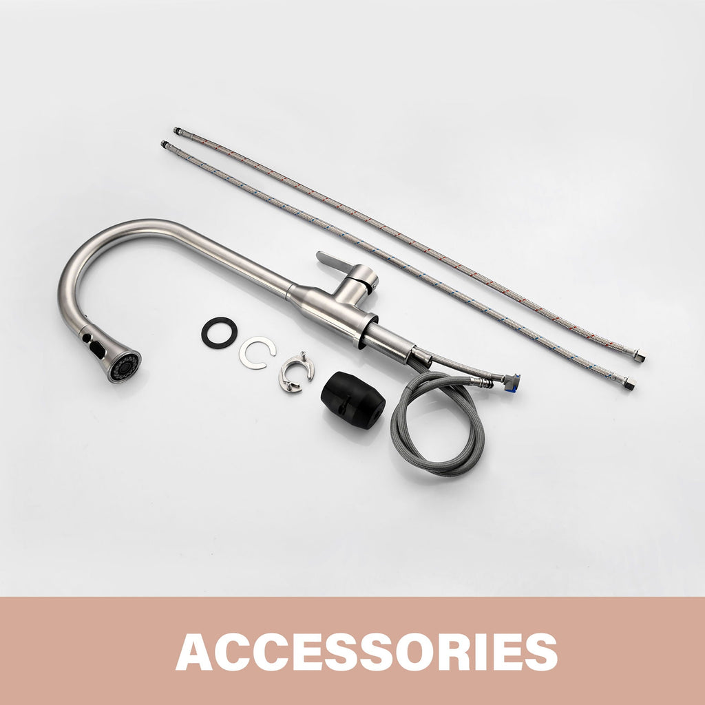 Stainless Steel High Arc Kitchen Faucet with Pull Down Sprayer - Brushed Nickel