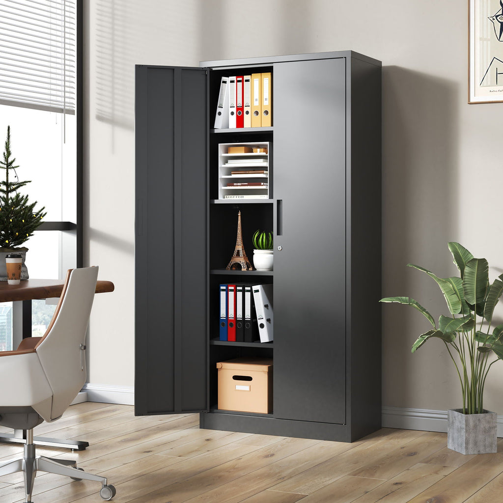 Heavy Metal Garage Storage Cabinet with Locking Doors - Black or White