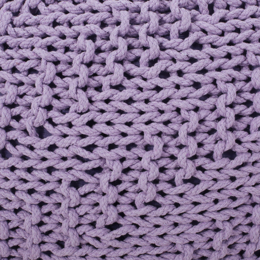 Knitted Round Pouf Ottoman with Polystyrene Bead Filling - Purple or Yellow