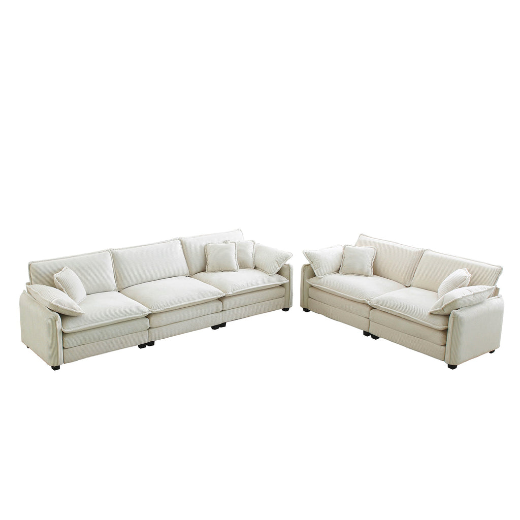 Deep Seat Sofa Set with Plush Corduroy Cushions – Beige