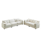 Deep Seat Sofa Set with Plush Corduroy Cushions – Beige