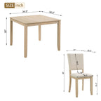 Modern 5-Piece Wooden Dining Table Set with Upholstered Chairs - Light Oak