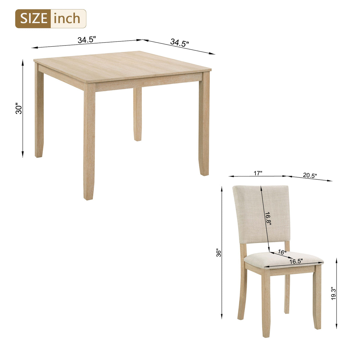 Modern 5-Piece Wooden Dining Table Set with Upholstered Chairs - Light Oak