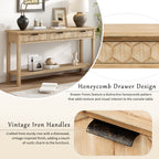 Fir Veneer Entryway Table with Honeycomb-Patterned Drawers - Natural